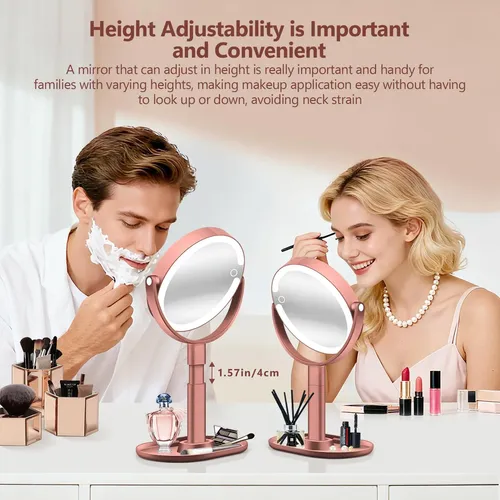Espejo De Maquillaje Con Luz Led 30x Ajustable Rose
