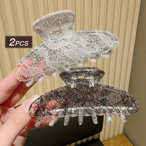 2 Pinzas Transparentes, Estampado De Encaje, Accesorio Para
