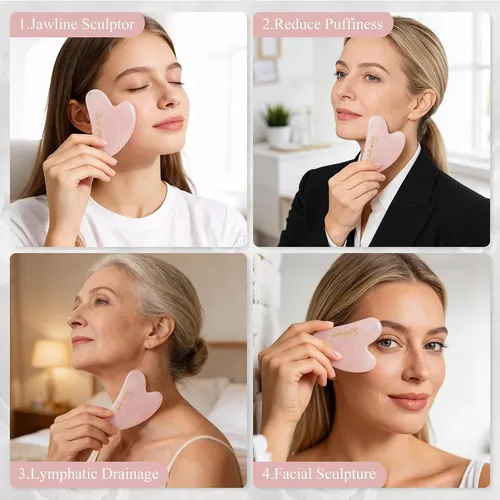Set Rodillo Verde Y Gua Sha Cuarzo Rosa Extra Grueso