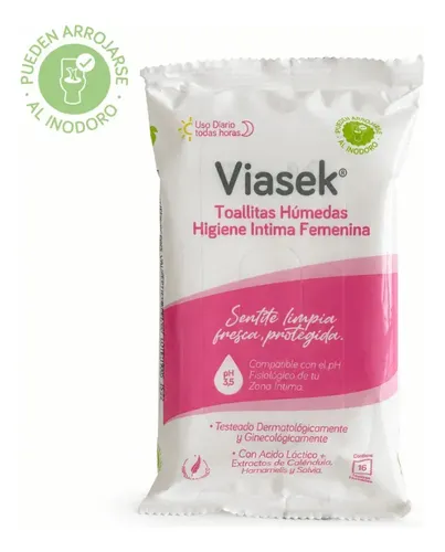 Viasek Toallitas Húmedas Higiene Intima Femenina pack x16 toallitas