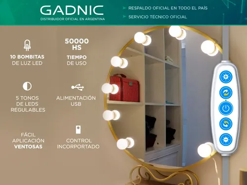 Kit x20 Luces Led Espejo Gadnic Z1300 20 Bombitas 5 Tonos 5V 1W 50000 Horas