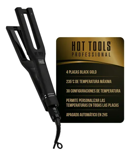 Plancha de Pelo Hot Tools Profesional Negro Placas Oro 235°C
