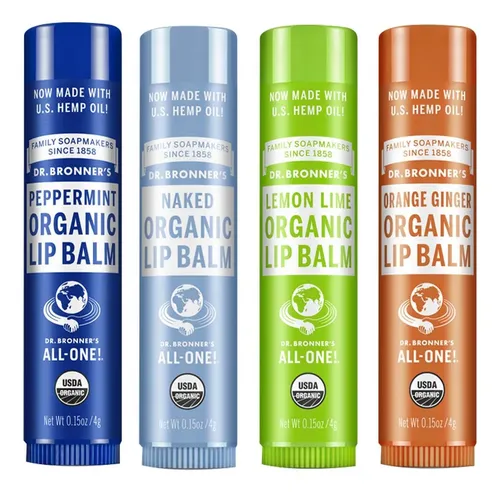 Kit Balsamo Labial Organico Dr Bronner`s 4 Aromas De 4g C/u