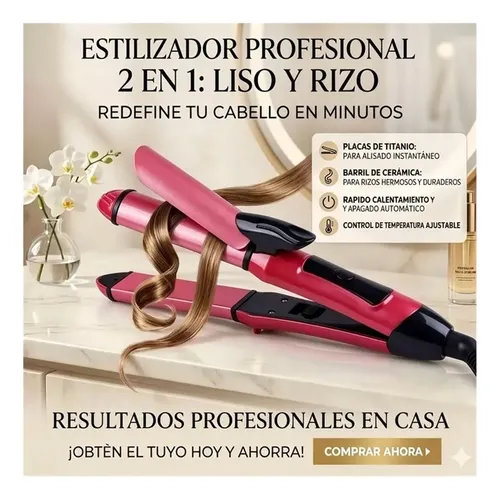 Estilizador 2 En 1 Para Alisar Y Rizar Cabello Profesional