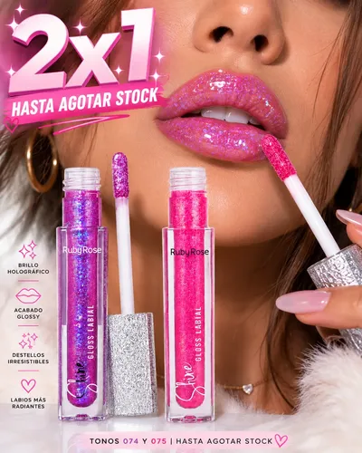 Combo 2×1 Ruby Rose Shine Gloss Labial 074 Y 075