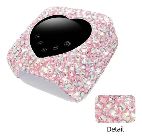 Cabina Uv Led Inalambrica P/uñas Recargable Rosa Con Strass
