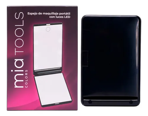 Espejo Portátil Mia Tools Colors Maquillaje Luz LED 8 Luces Negro