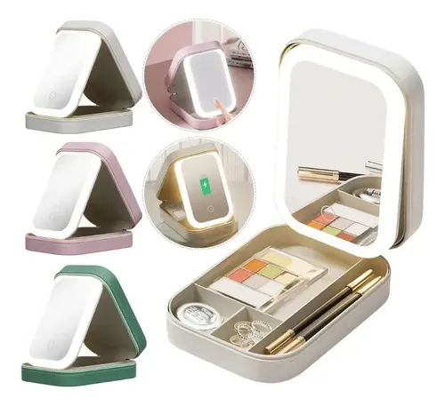 Espejo Luz Led Maquillaje Porta Cosmeticos Recargable Touch