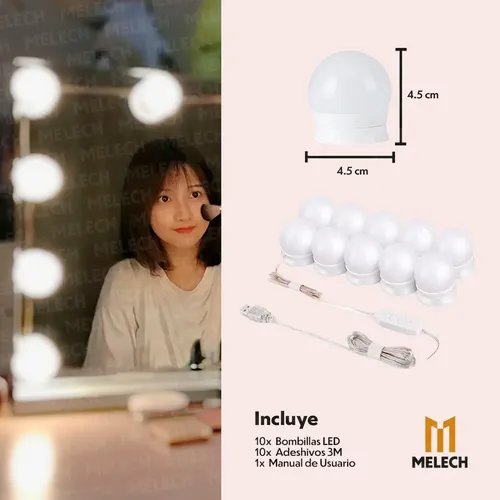 Kit 10 Luces Led Para Espejo Hollywood Maquillaje Makeup
