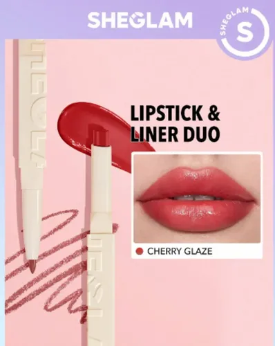 Dúo Lápiz Labial y Delineador Sheglam Glam 101 en Cherry Glaze, Larga Duración
