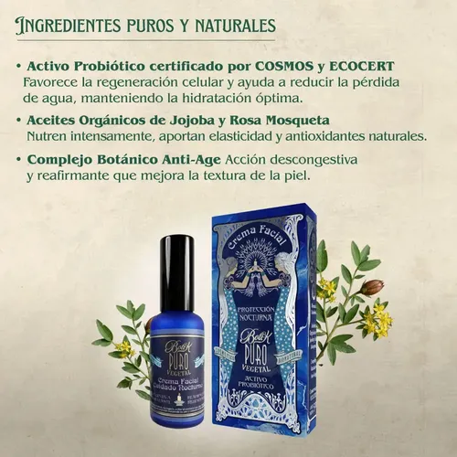 Crema Facial Nocturna Natural Boti-K Puro Hidratante Antiage 50ml