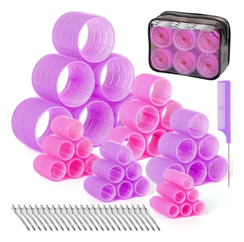 Set Rulos Cabello Tetutor 6 Tamaños 62 Pzs Rosa/morado