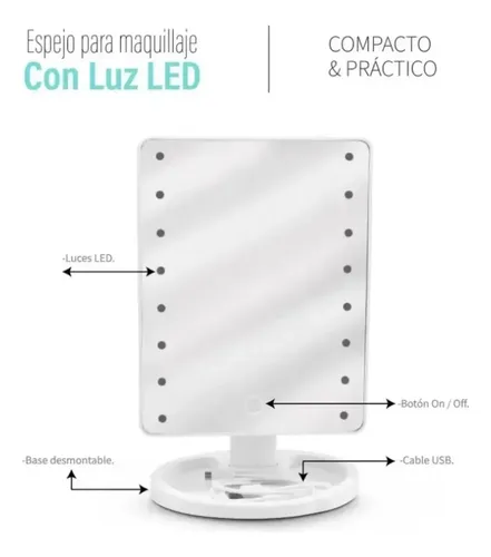 Espejo rectangular de pie Hytoshy HT-301 con luz a batería/corriente doméstica marco blanco