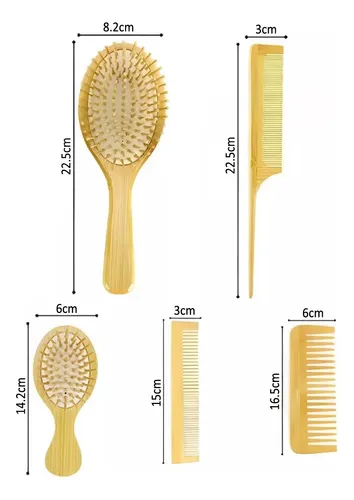 Set 5 De Cepillos Y Peines De Bambú Multifunción Relajación