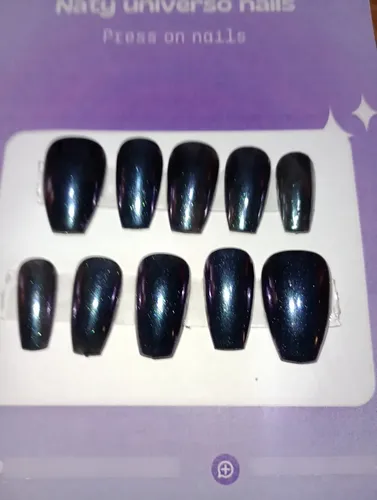Uñas Press On Coffin Corto Azul Galáctico