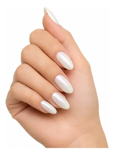 Uñas Press On Veluna – Almendras – Efecto Ojo de Gato Aurora Cat Eye – Blanco Perlado