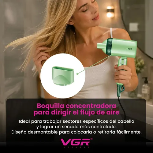 Secador De Pelo Plegable Viaje VGR V-421 1200W Compacto Verde Claro