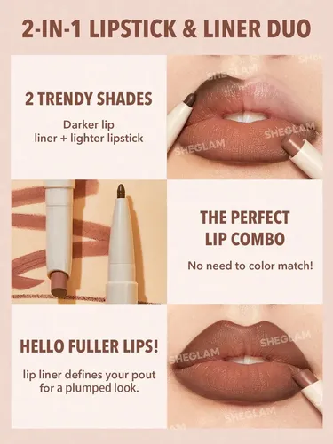 Sheglam – Glam 101 Lipstick & Liner Duo – Color Deep Caramel