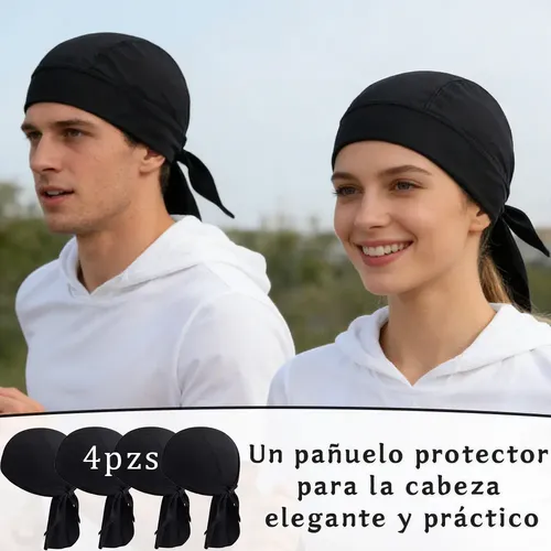 // 4pzs Turbante Deportivo Negro Secado Rápido Y Absorbe K / Black Solid