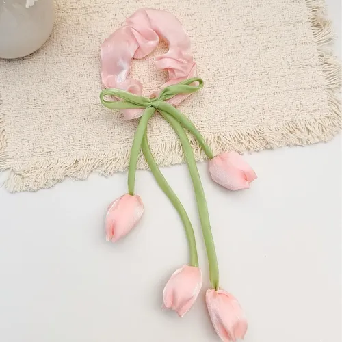 ..a Scrunchies Con Cinta Y Dos Tulipanes, Estilo Premium, L.
