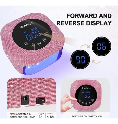 Lámpara De Uñas Uv Led Inalámbrica Lavinda 54w Rosa