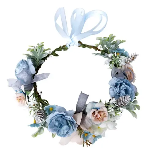C.diadema Con Forma De Corona De Flores Azules Artificiales