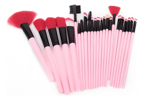 Set 24 Brochas Maquillaje Profesional Estuche Pinceles Gugus Color Rosa