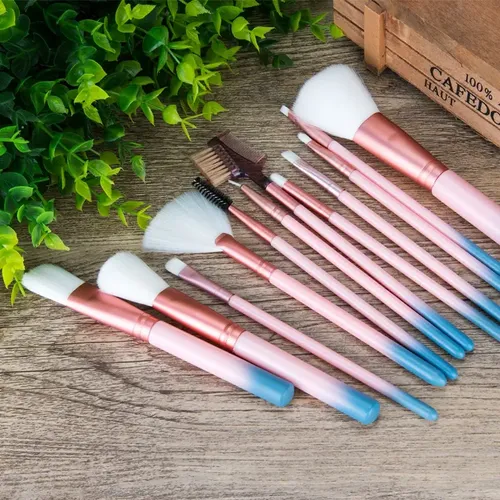 12 Brochas De Maquillaje + Cubo Plástico Portátil Gradient