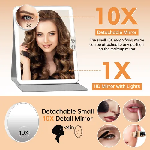 Espejo Maquillaje Funtouch Luz Led Recargable 9×7” Blanco