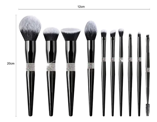 Set De Maquillaje Negro Brillante Con 10 Piezas