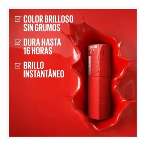 Maybelline Super Stay Vinyl Ink, Labial Líquido de Larga Duración, Efecto Vinilo y Acabado Brillante Instantáneo, Color Intenso por Hasta 16 Horas, Tono Peachy