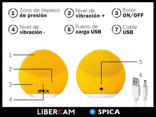 Limpiador Masajeador Facial Electrico Rostro SPICA RMAS-00 Recargable Usb Color Amarillo