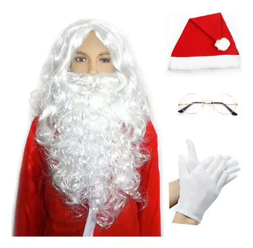 Disfraz De Abuelo Con Peluca Y Barba De Papá Noel Para Hallo