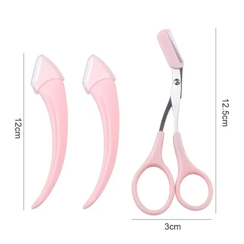 Set De 3 Tijeras Y Peine Para Cejas, Rosa