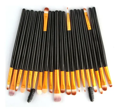 Set De 20 Brochas De Maquillaje Con Mango Negro Y Férula Dor