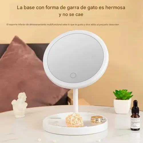 Espejo Pie Maquillaje Portatil Tactil Led Usb 90° Veoquiero Huella Blanco
