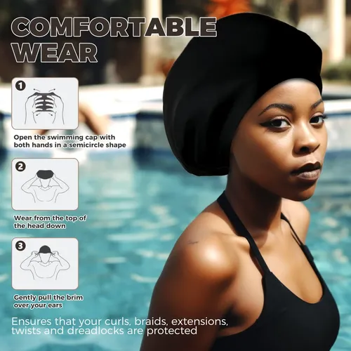 Yogingo Gorro De Baño Xl Para Pelo Largo Y Rizado Black (xl)