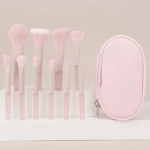 Set De 10 Pinceles De Maquillaje Mini Con Estuche