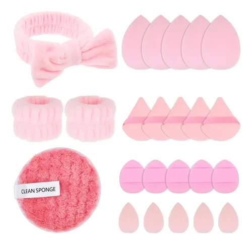 Kit 24 Esponjas Y Accesorios Para Maquillaje Rosa Dfg
