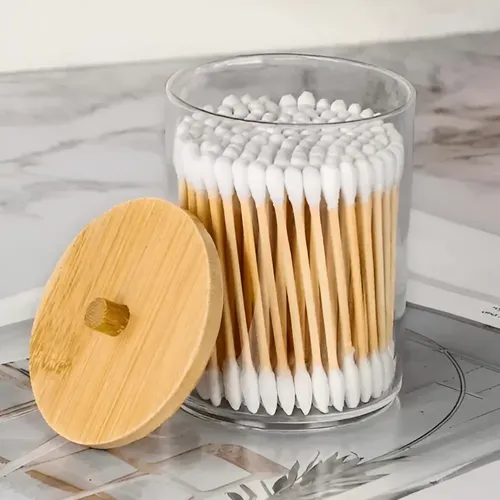 Organizador Con Tapa Vgo Contenedor Hisopos Acrílico Y Bambu