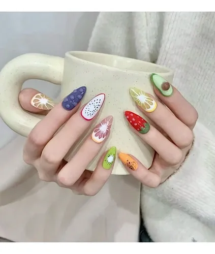 Press On Nail Art Uñas Postizas Diseño Frutas Importadas