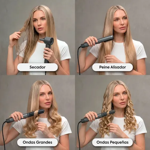 Secador de Pelo Moldeador Iónico 4 en 1 Cepillo Rizador Multi Styler Multifuncion Cabezales Femmto Ventus Styler