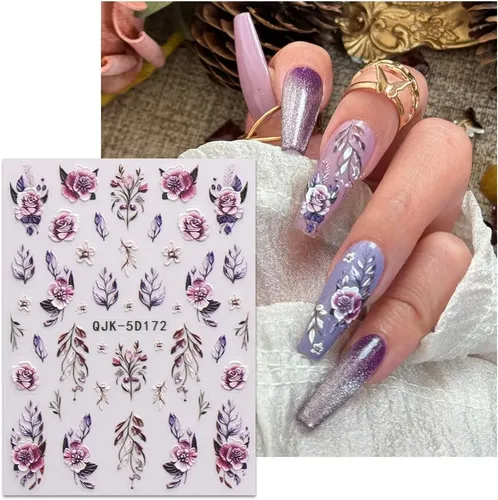 Pegatinas De Uñas 3d Floral 5d Adhesivas Primavera Verano 4