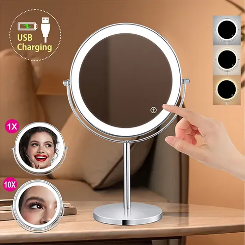 Para Espejo De Maquillaje Led Con Aumento De 8 Pulgadas Y