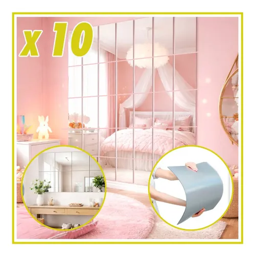 Pack X10 Lámina Espejo Acrílico 30 X40 Adhesiva Rectangular