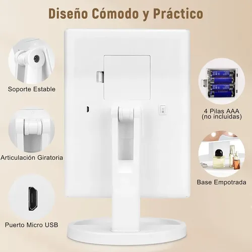 Espejo Tríptico Para Maquillaje Con Luz Led Y Aumento Usb !