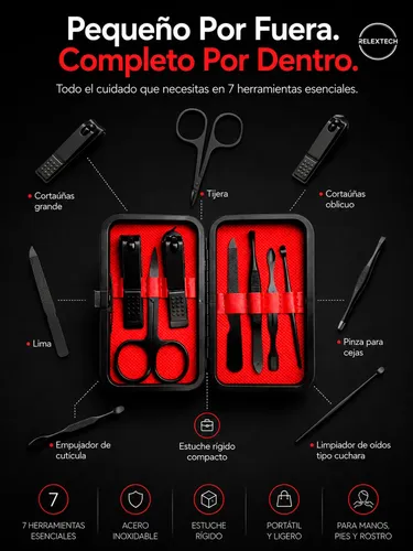 Kit Manicura Pedicura Pinza Alicate Con Estuche 7 Piezas