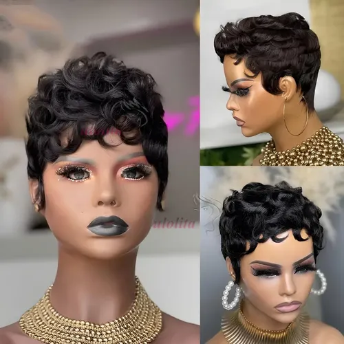 Peluca, Cabello Humano Profundo, Rubio, Miel, 613 Pixie Shor