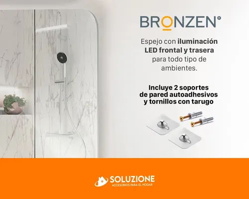 Espejo Horizontal Borde Curvo Luz Led Trasera 70×50