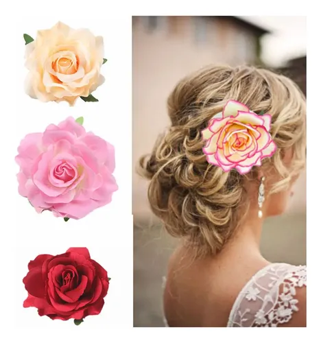 Broche Para El Pelo (y) De Tela Rosa Con Forma De Flor Rosa